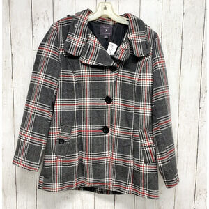Forever Twenty One Jacket Women Size Large Plaid Double Breasted Button Pea Coat